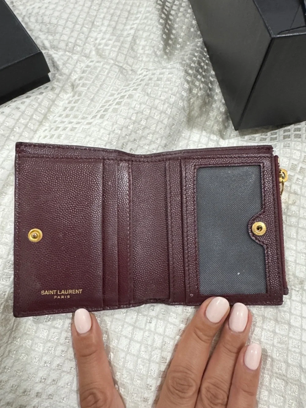 Saint Laurent Quilted Card Case Wallet in Deep Plum with Gold Hardware - Picture 2 of 6